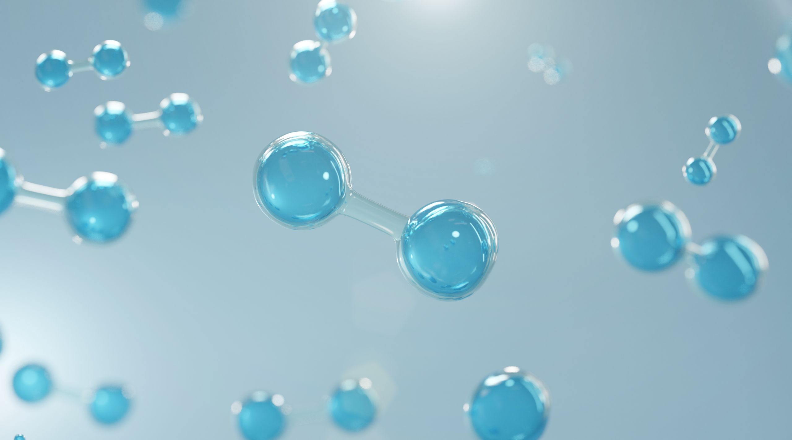 Viele blaue Moleküle, grauer Hintergrund